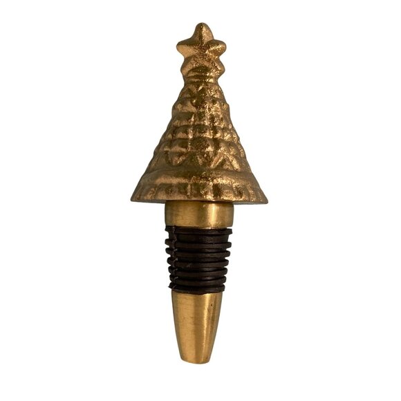 Gold Tone Metal Wine Bottle Stopper With Rubber Seal - Picture 1 of 3